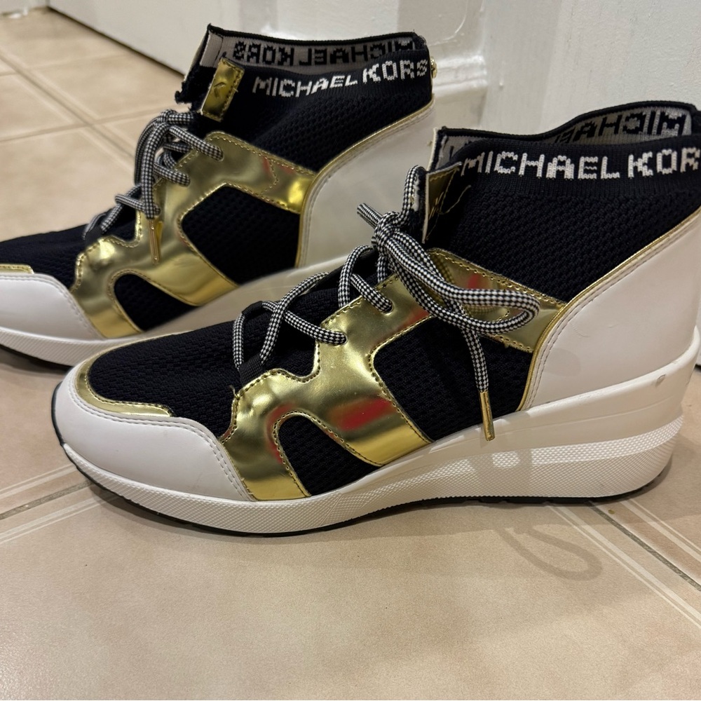 Michael Kors Black and Gold High-Top Sneakers